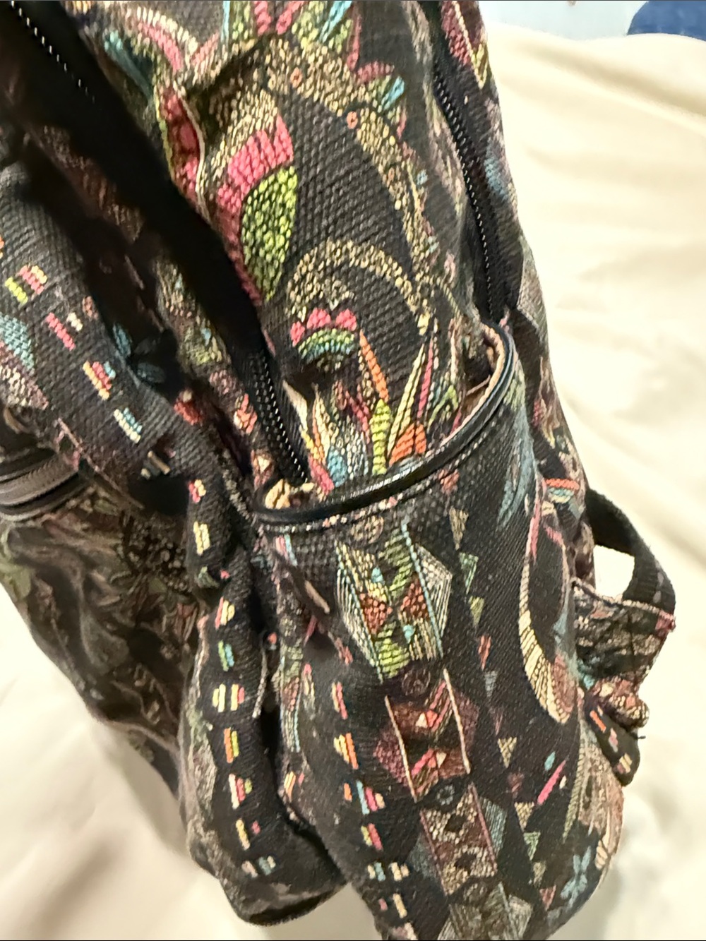 Sakroots Black Multicolor Floral & Owl Print Backpack - Picture 3 of 7